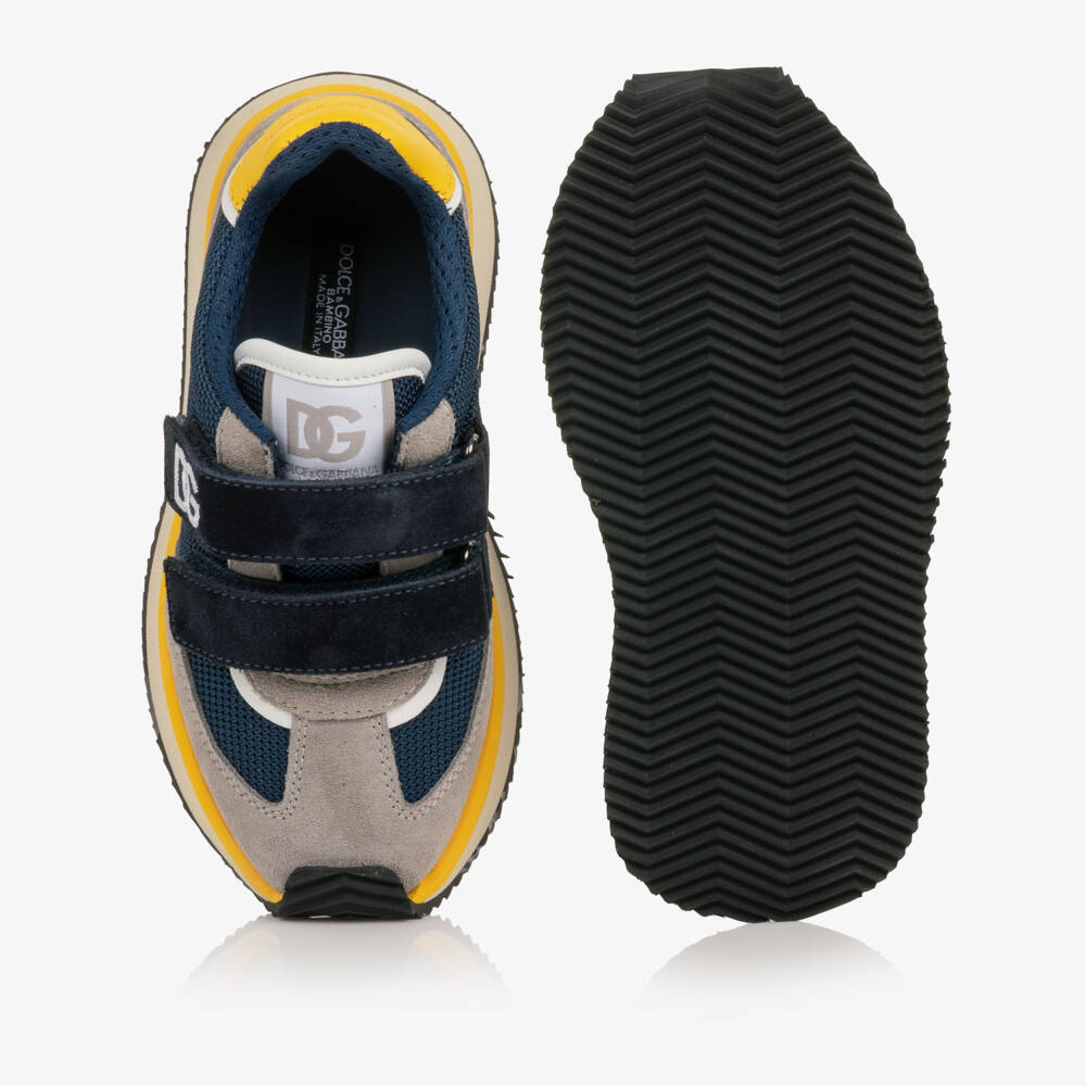 Dolce & Gabbana-Boys Navy Blue Suede & Mesh DG Cushion Trainers | Childrensalon