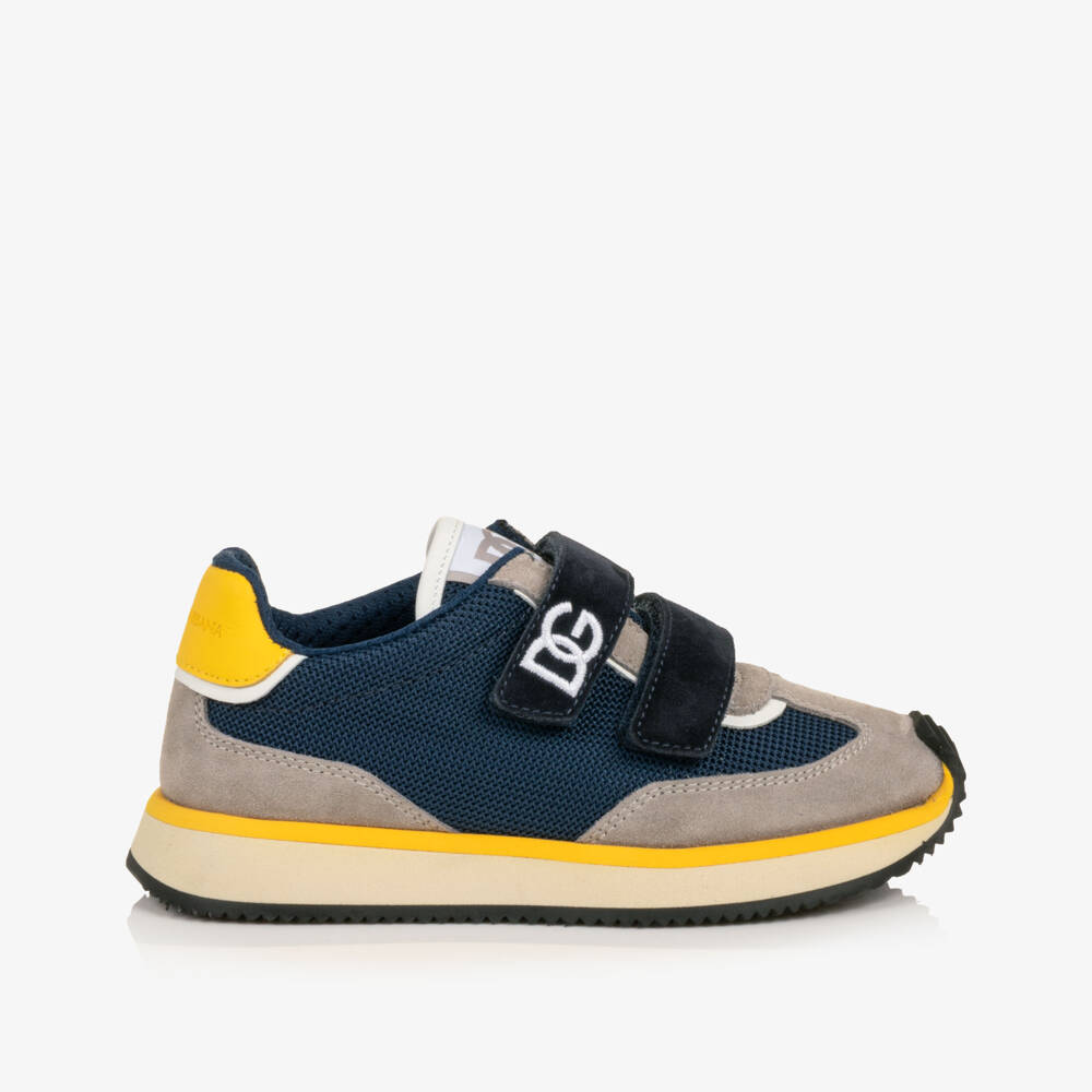 Dolce & Gabbana-Boys Navy Blue Suede & Mesh DG Cushion Trainers | Childrensalon