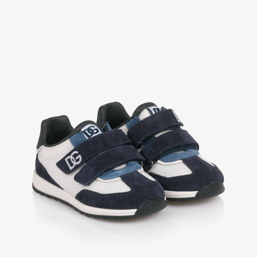Dolce & Gabbana-Boys Navy Blue Suede & White Textile Trainers | Childrensalon