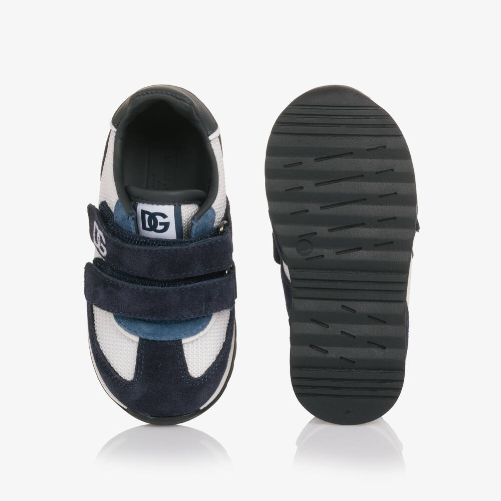 Dolce & Gabbana-Boys Navy Blue Suede & White Textile Trainers | Childrensalon
