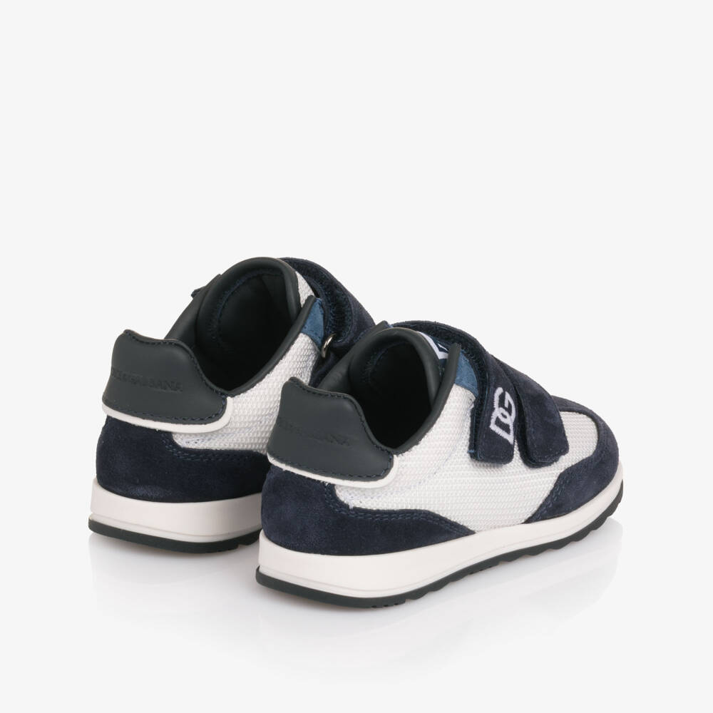 Dolce & Gabbana-Boys Navy Blue Suede & White Textile Trainers | Childrensalon
