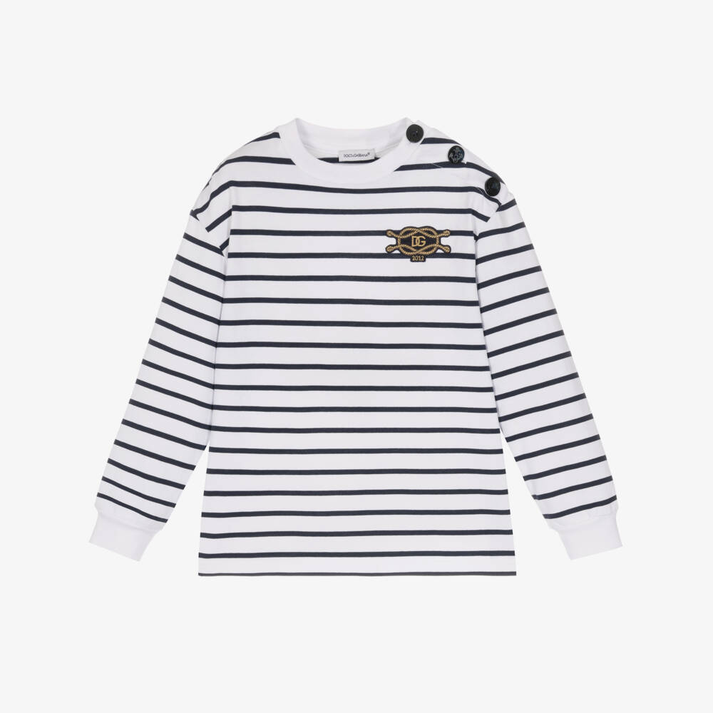 Dolce & Gabbana-Boys Navy Blue & White Marina Stripe Top | Childrensalon
