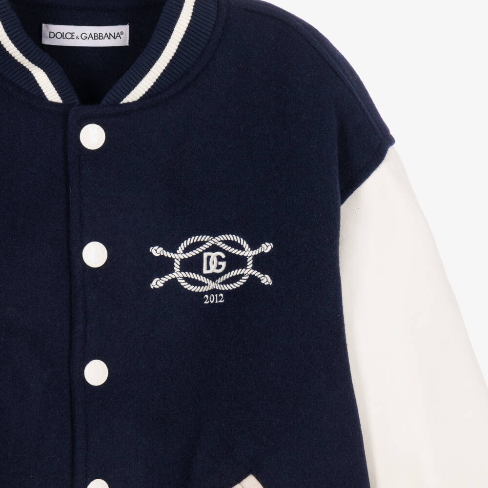 Dolce & Gabbana-Boys Navy Blue & White Marina Varsity Jacket | Childrensalon
