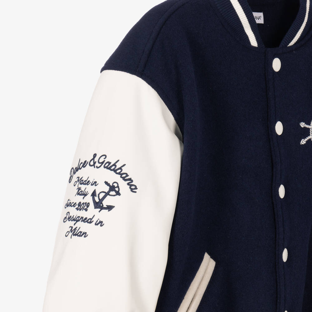 Dolce & Gabbana-Boys Navy Blue & White Marina Varsity Jacket | Childrensalon