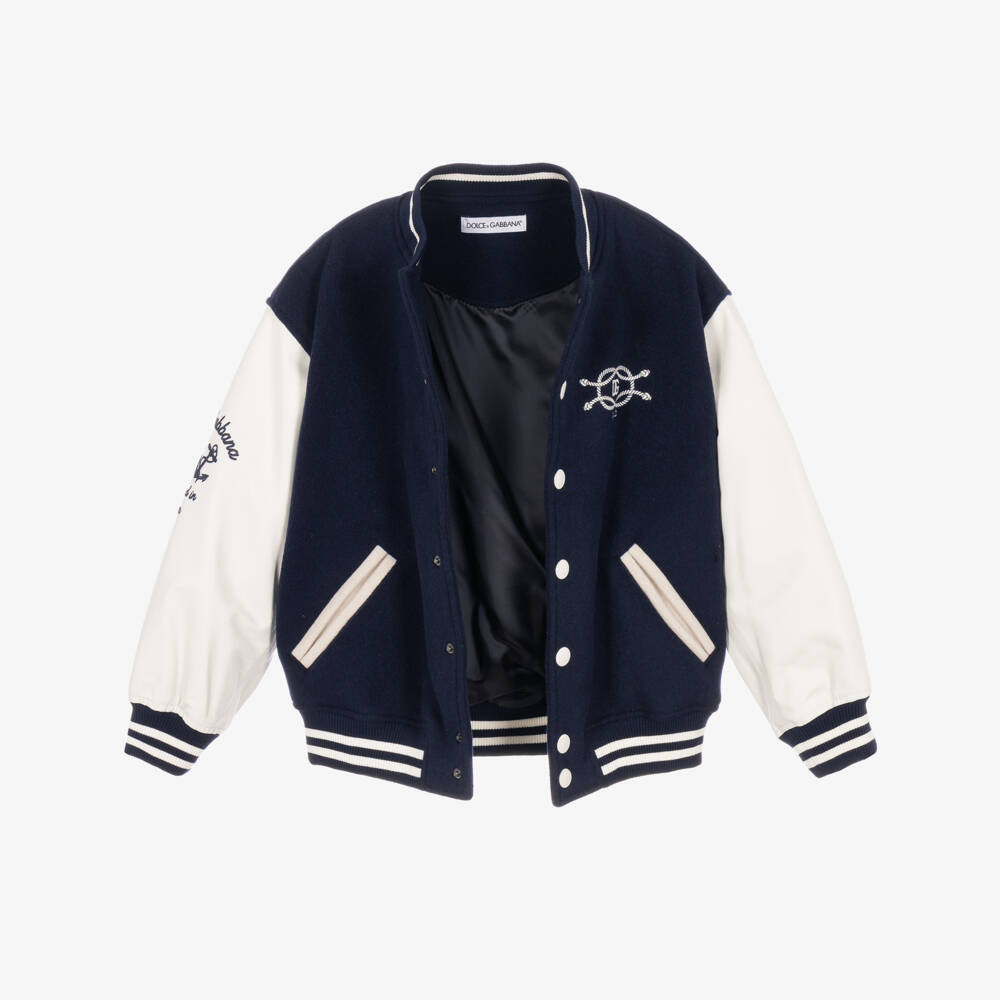 Dolce & Gabbana-Boys Navy Blue & White Marina Varsity Jacket | Childrensalon