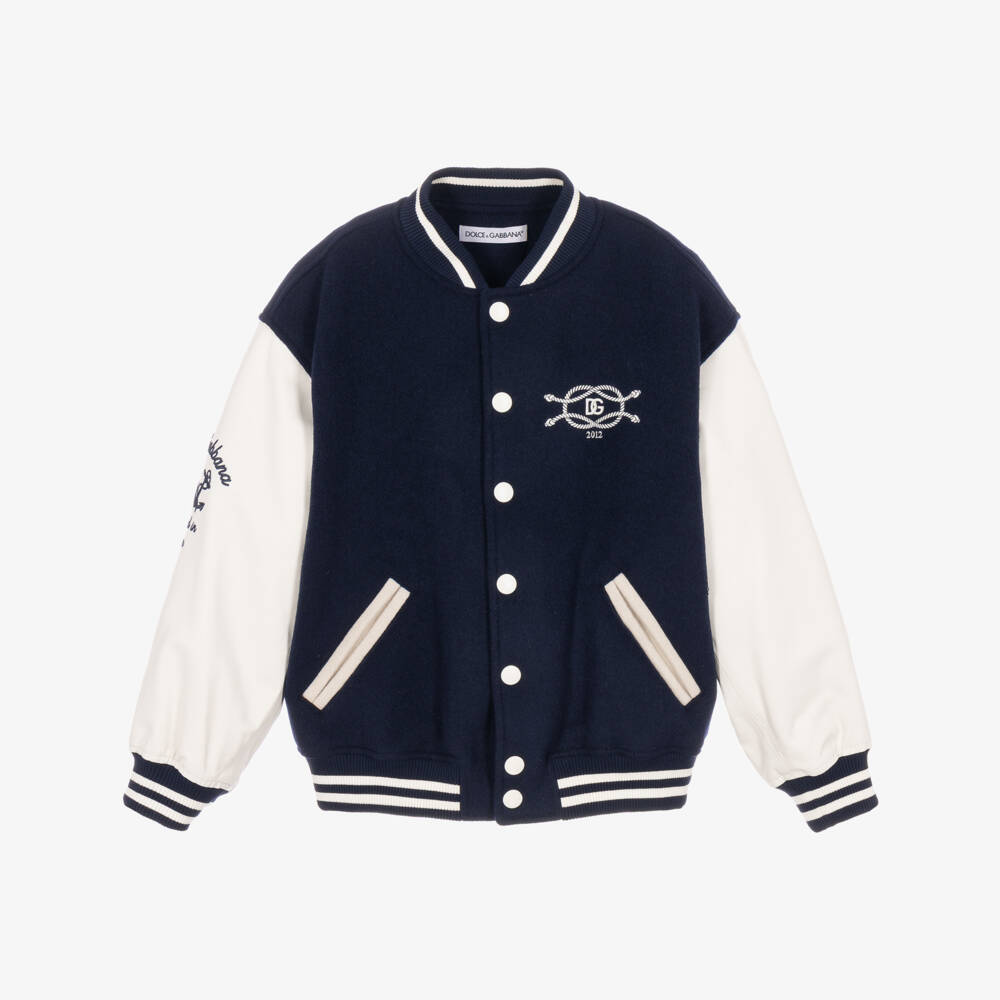 Dolce & Gabbana-Boys Navy Blue & White Marina Varsity Jacket | Childrensalon