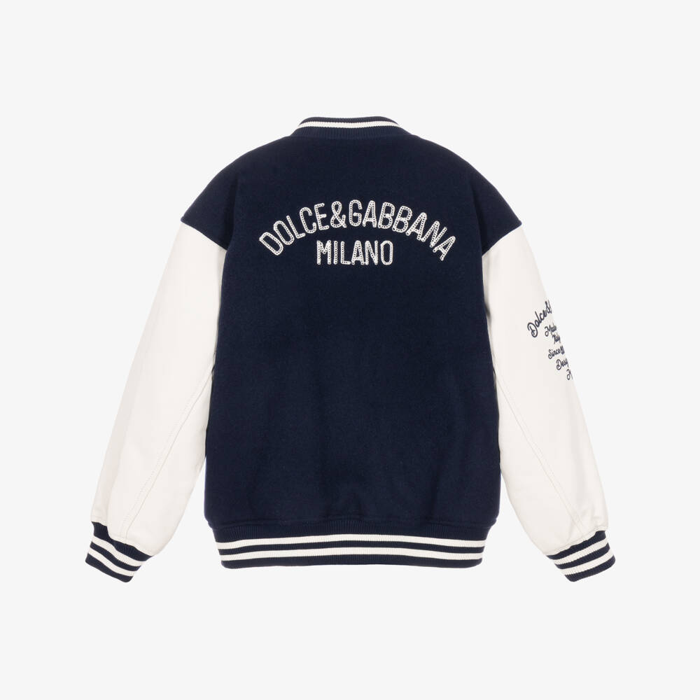 Dolce & Gabbana-Boys Navy Blue & White Marina Varsity Jacket | Childrensalon
