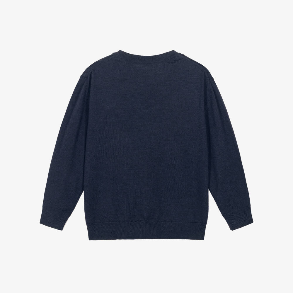Dolce & Gabbana-Boys Navy Blue Wool Embroidered Sweater | Childrensalon