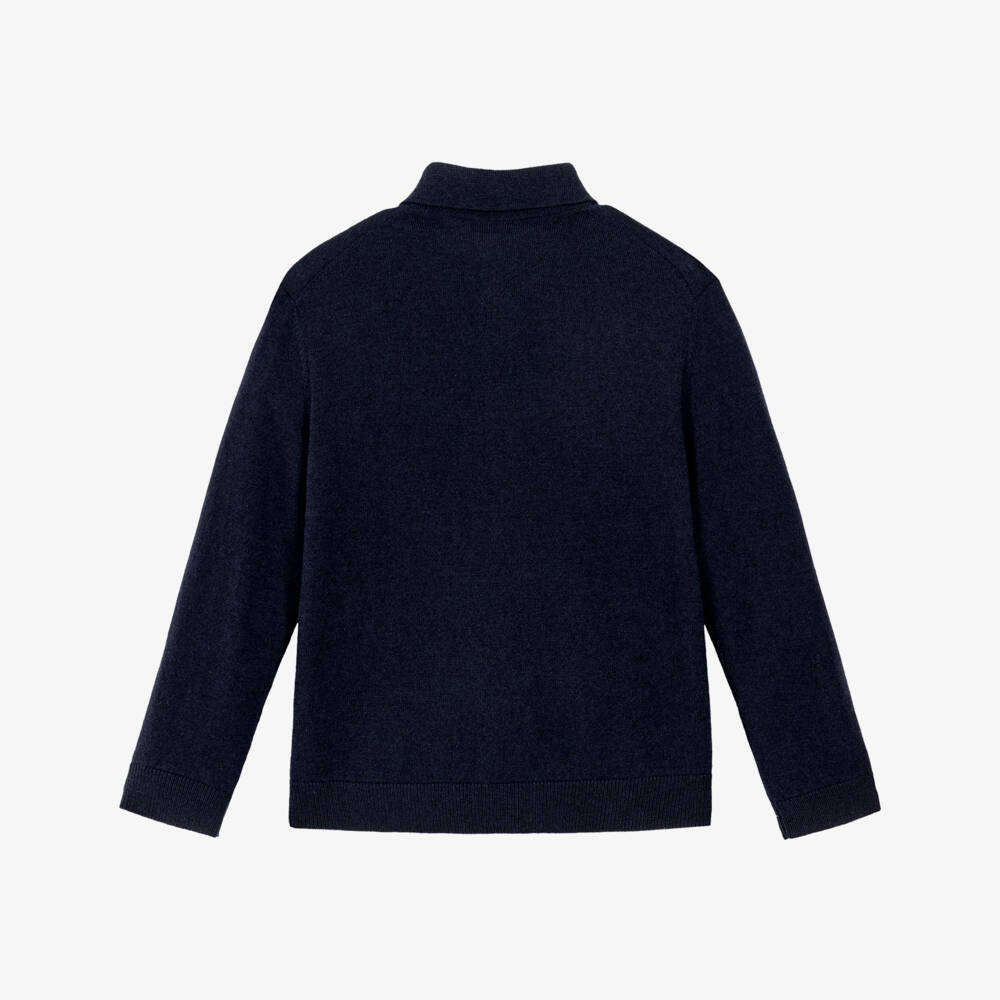 Dolce & Gabbana-Boys Navy Blue Wool Knit Polo Sweater | Childrensalon