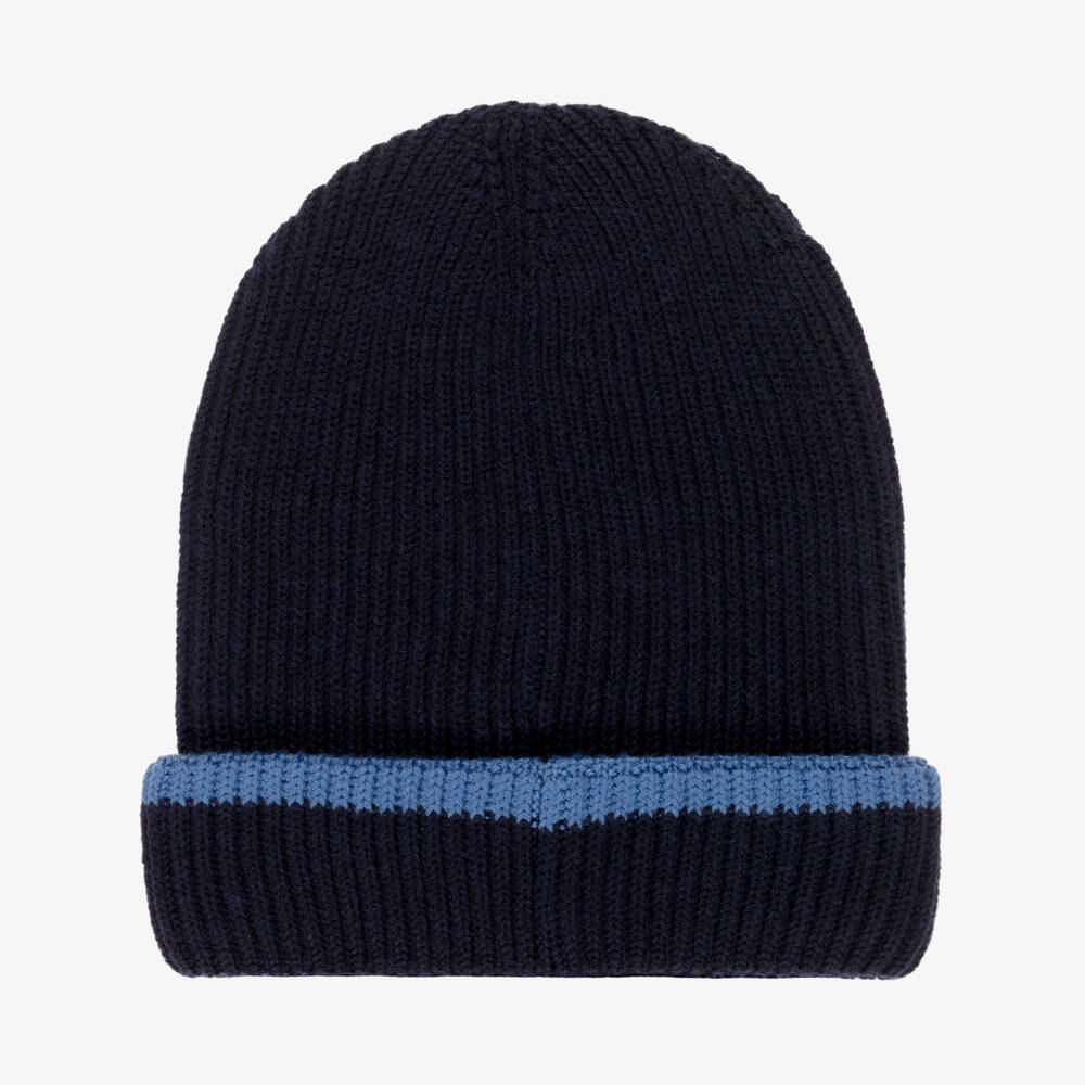 Dolce & Gabbana-Boys Navy Blue Wool Knit Varsity Beanie with DG Logo | Childrensalon