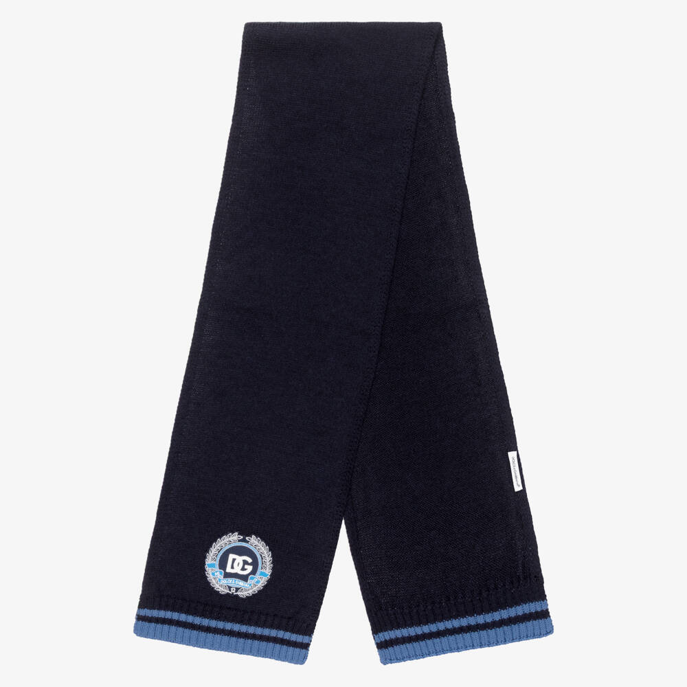 Dolce & Gabbana-Boys Navy Blue Wool Knit Varsity Scarf with DG Logo | Childrensalon