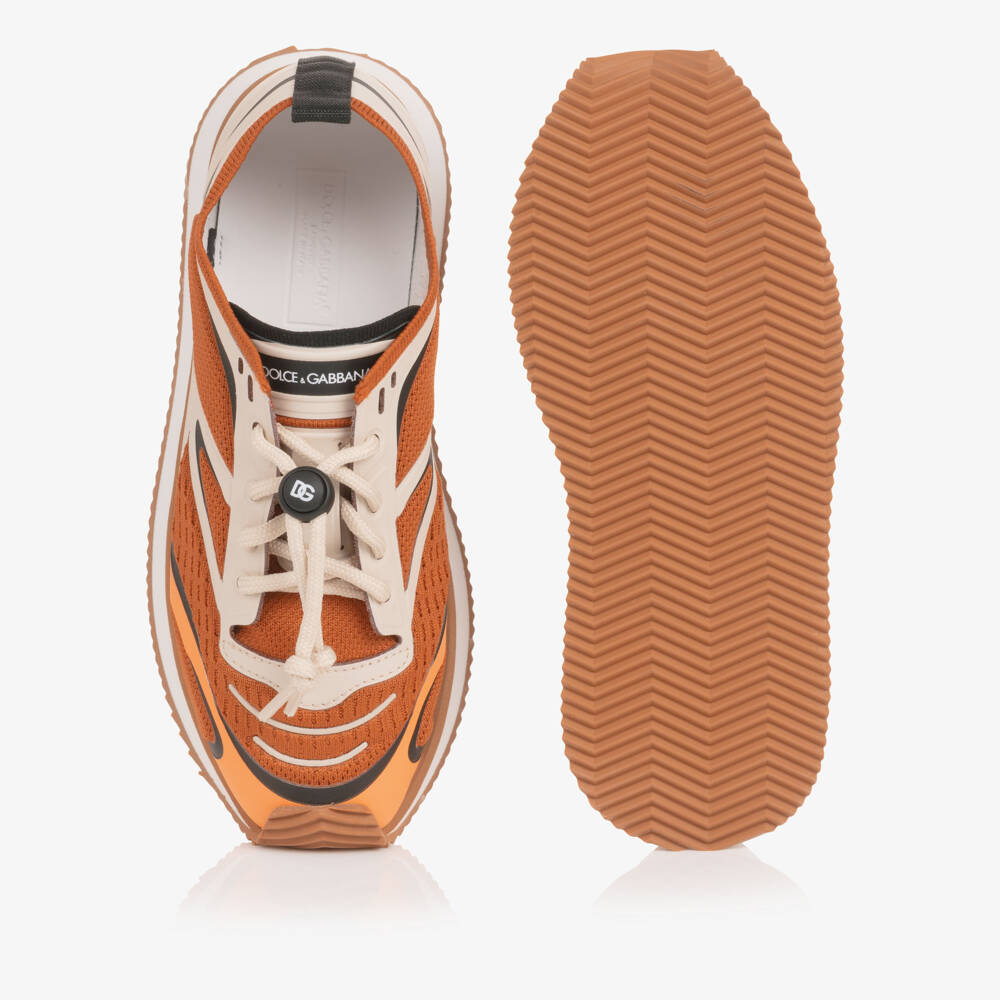 Dolce & Gabbana-Boys Orange & Beige Mesh Trainers with Toggle Laces | Childrensalon