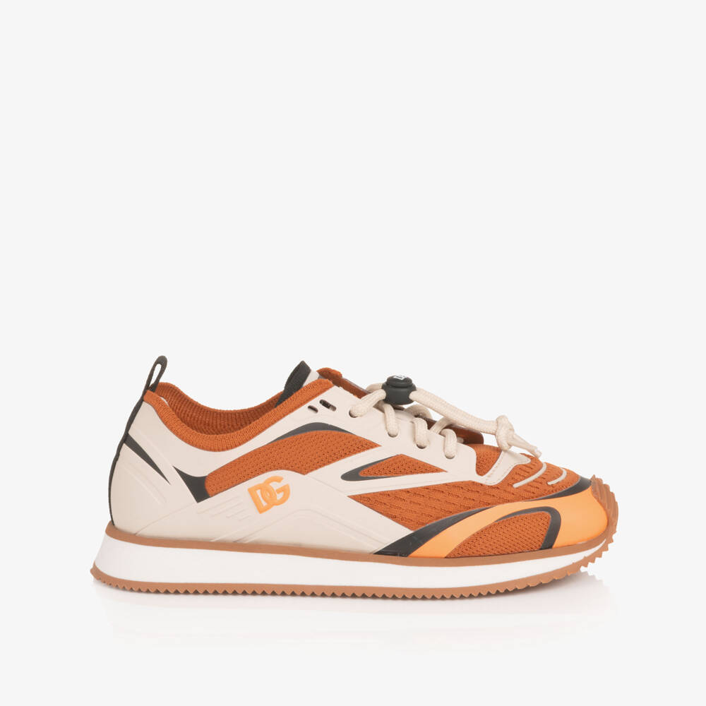 Dolce & Gabbana-Boys Orange & Beige Mesh Trainers with Toggle Laces | Childrensalon