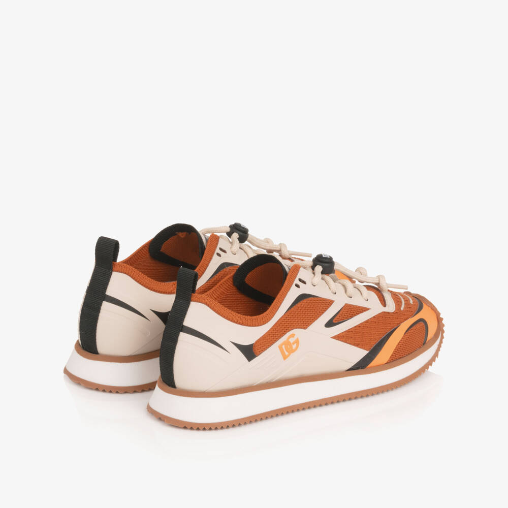 Dolce & Gabbana-Boys Orange & Beige Mesh Trainers with Toggle Laces | Childrensalon