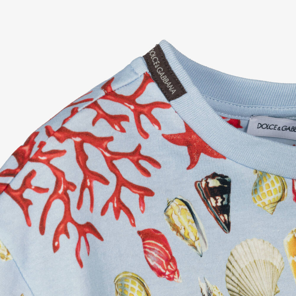 Dolce & Gabbana-Boys Pale Blue Cotton Sea Shell Print T-Shirt | Childrensalon