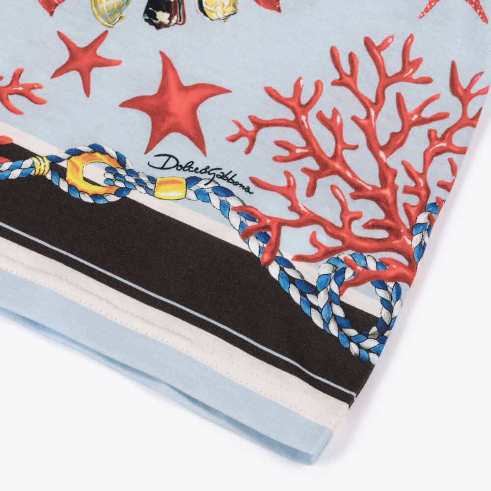 Dolce & Gabbana-Boys Pale Blue Cotton Sea Shell Print T-Shirt | Childrensalon