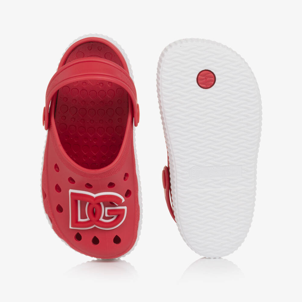 Dolce & Gabbana-Red Clog Sandals with DG Logo | Childrensalon