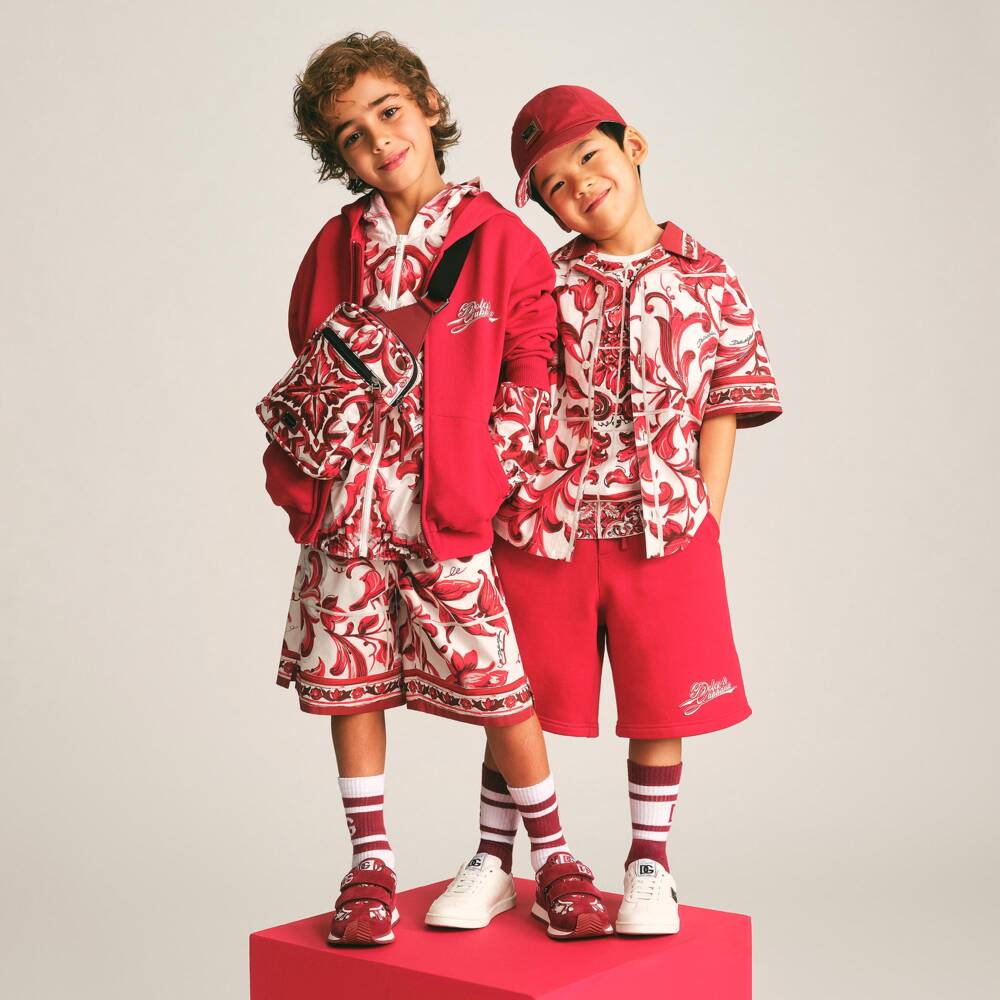 Dolce & Gabbana-Boys Red Majolica Print Swim Shorts | Childrensalon