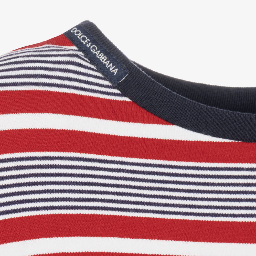 Dolce & Gabbana-Boys Red & Navy Striped T-Shirt | Childrensalon