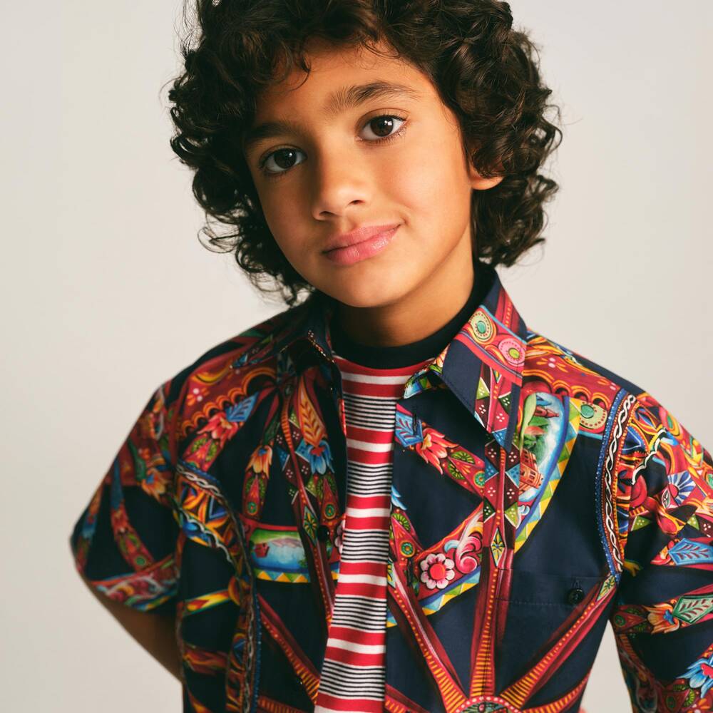 Dolce & Gabbana-Boys Red & Navy Striped T-Shirt | Childrensalon