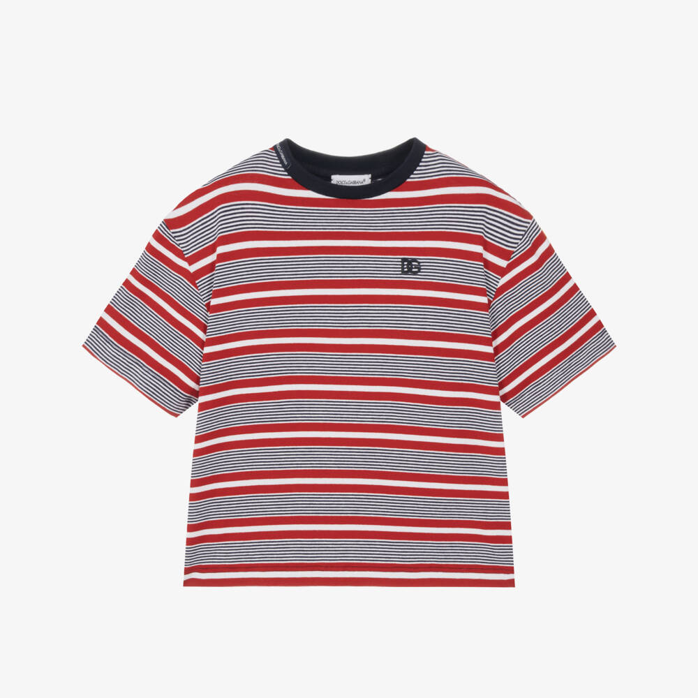 Dolce & Gabbana-Boys Red & Navy Striped T-Shirt | Childrensalon