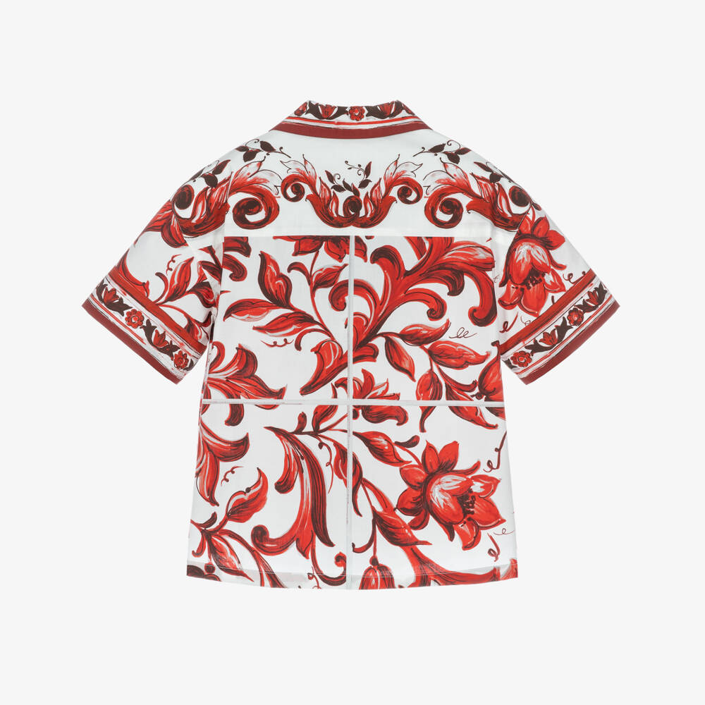 Dolce & Gabbana-Boys Red & White Majolica Print Poplin Shirt | Childrensalon
