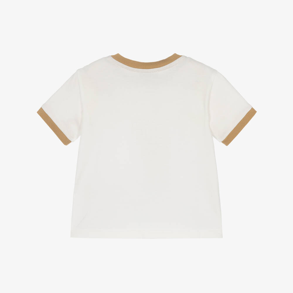 Dolce & Gabbana-Boys White & Beige Cotton Logo T-Shirt | Childrensalon