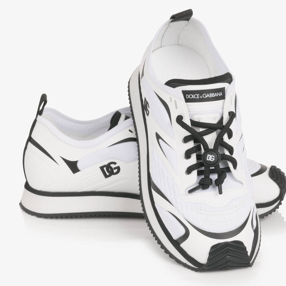 Dolce & Gabbana-Boys White & Black Mesh Trainers with Toggle Laces | Childrensalon