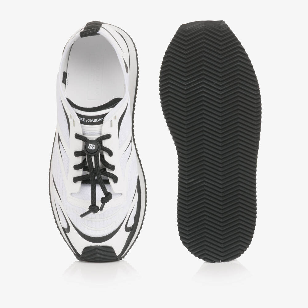 Dolce & Gabbana-Boys White & Black Mesh Trainers with Toggle Laces | Childrensalon