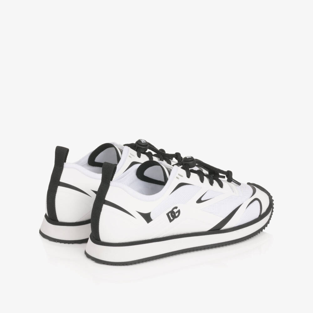 Dolce & Gabbana-Boys White & Black Mesh Trainers with Toggle Laces | Childrensalon