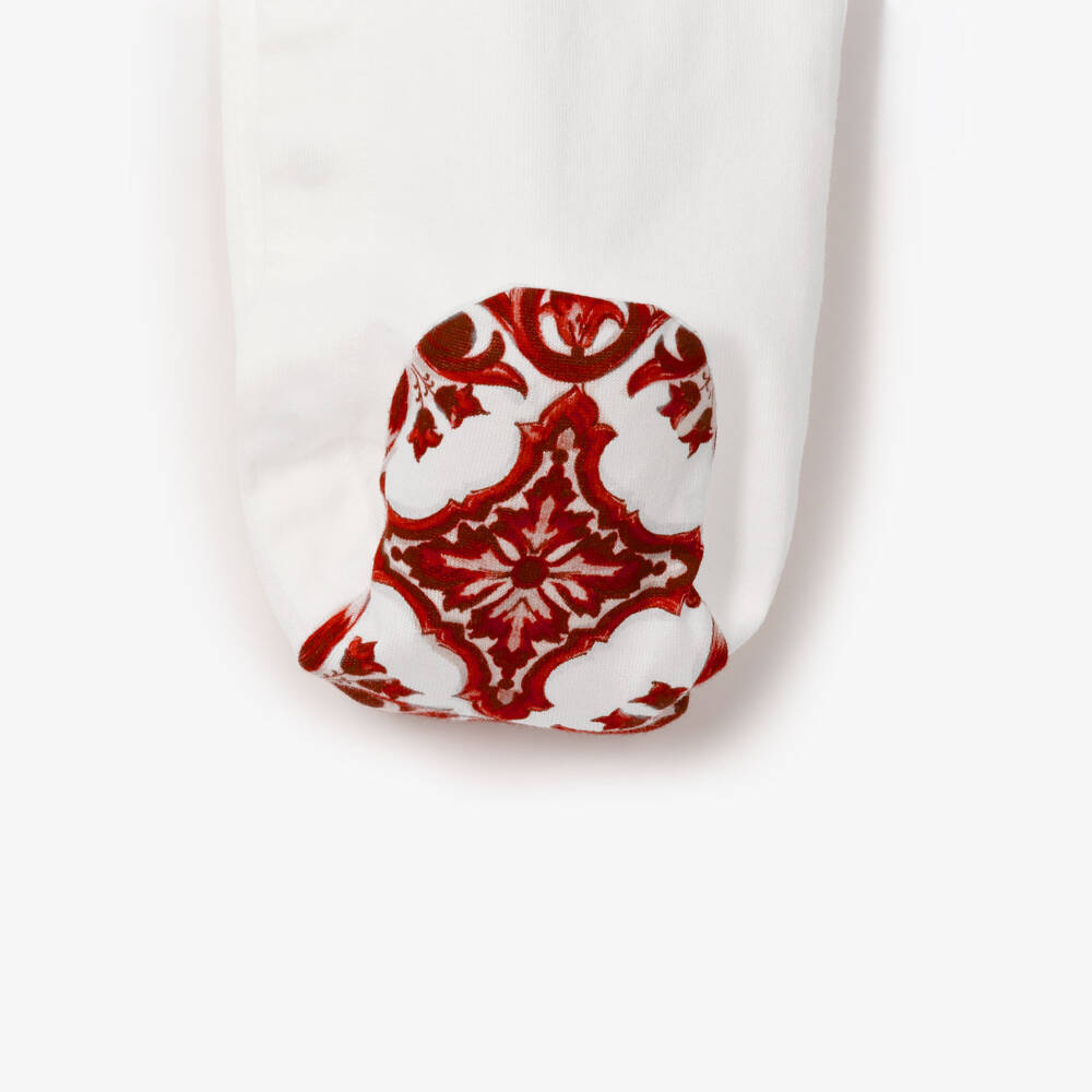 Dolce & Gabbana-Boys White Cotton Babysuit Set with Red Majolica Print | Childrensalon