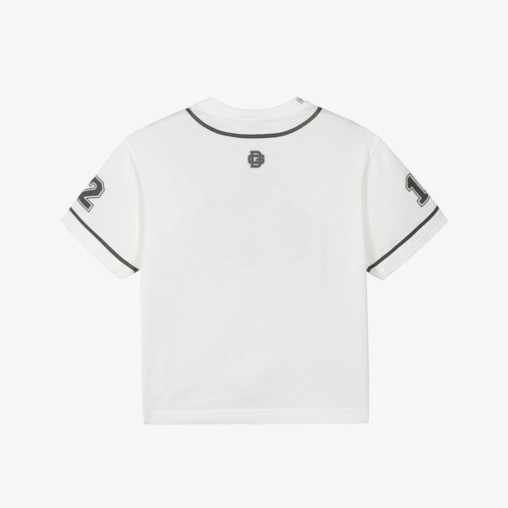 Dolce & Gabbana-Boys White Cotton Baseball Print T-Shirt | Childrensalon