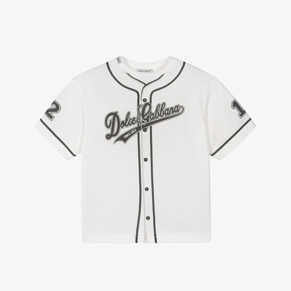 Dolce & Gabbana-Boys White Cotton Baseball Print T-Shirt  | Childrensalon