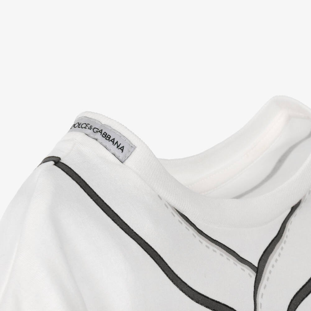 Dolce & Gabbana-Boys White Cotton Baseball Print T-Shirt | Childrensalon