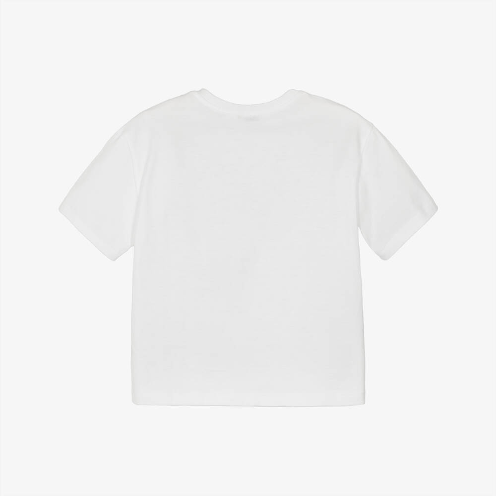 Dolce & Gabbana-Boys White Cotton Flag Logo T-Shirt | Childrensalon