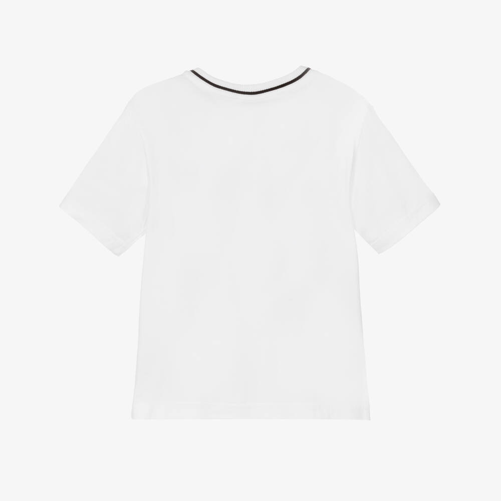 Dolce & Gabbana-Boys White Cotton Jersey T-Shirt with Black Crest Logo Print | Childrensalon