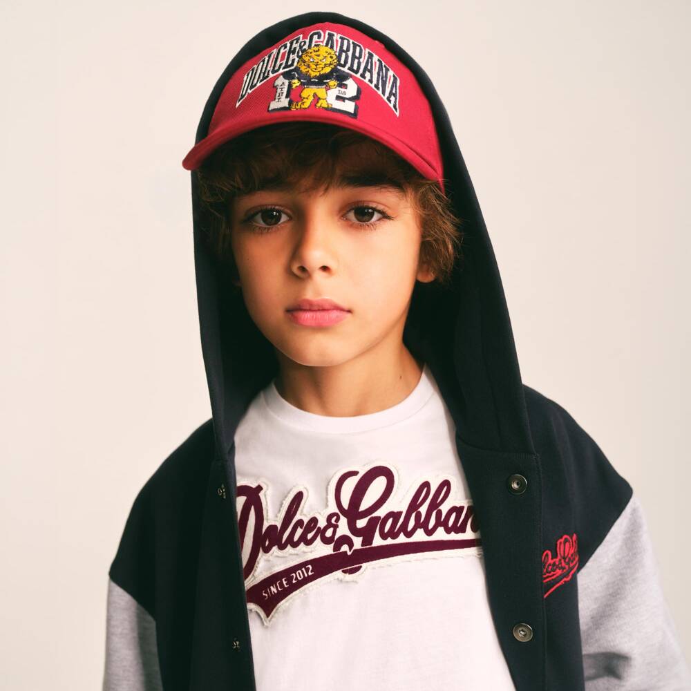 Dolce & Gabbana-Boys White Cotton Jersey T-Shirt with Varsity-Style Logo | Childrensalon
