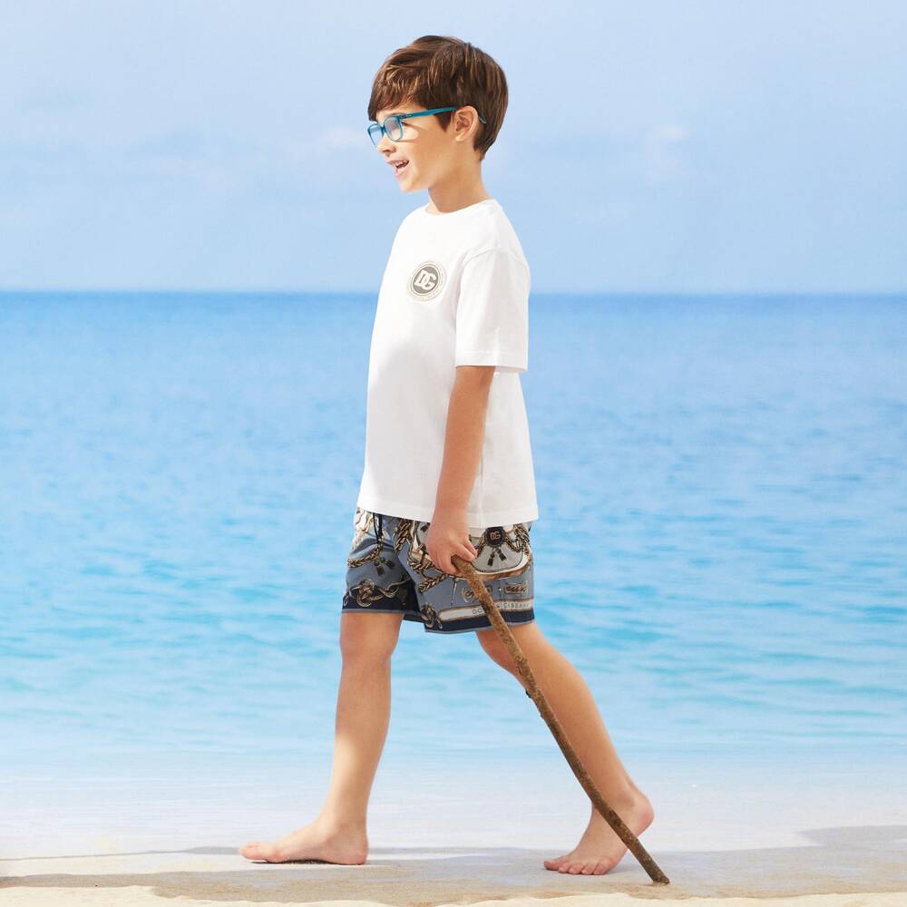 Dolce & Gabbana-Boys White Cotton Logo Patch T-Shirt | Childrensalon