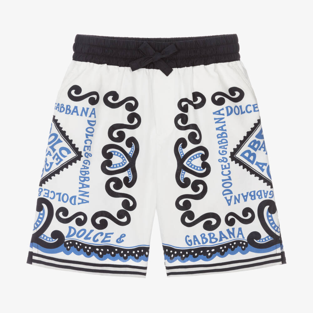 Dolce & Gabbana White Cotton DG Mania Print Men Bermuda Shorts