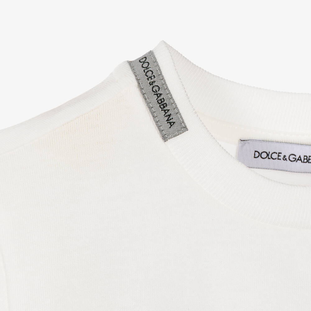 Dolce & Gabbana-Boys White Cotton Nautical Logo T-Shirt | Childrensalon