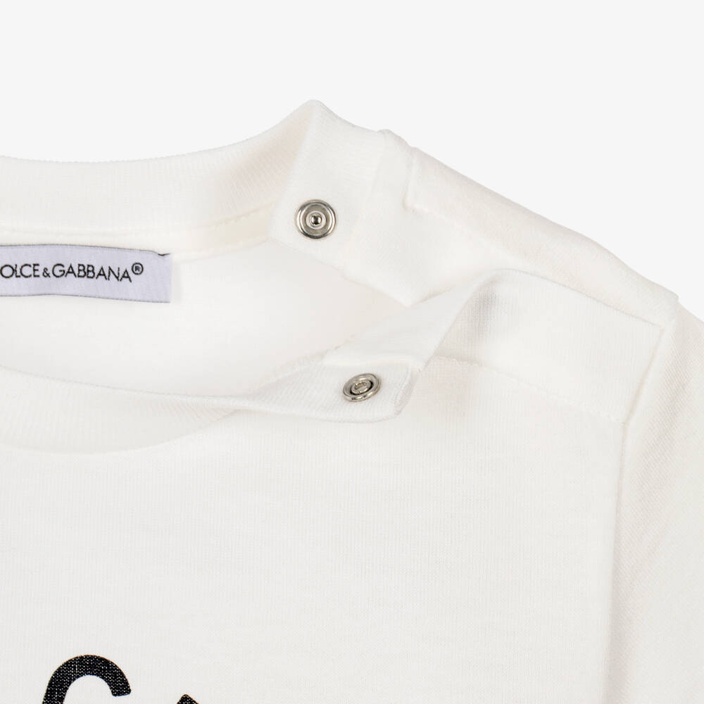 Dolce & Gabbana-Boys White Cotton Nautical Logo T-Shirt | Childrensalon