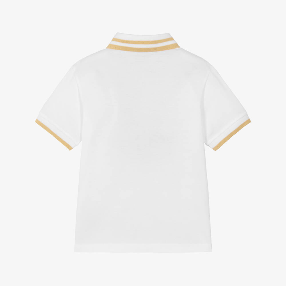 Dolce & Gabbana-Рубашка поло белая из хлопкового пике с флокированным логотипом для мальчиков | Childrensalon