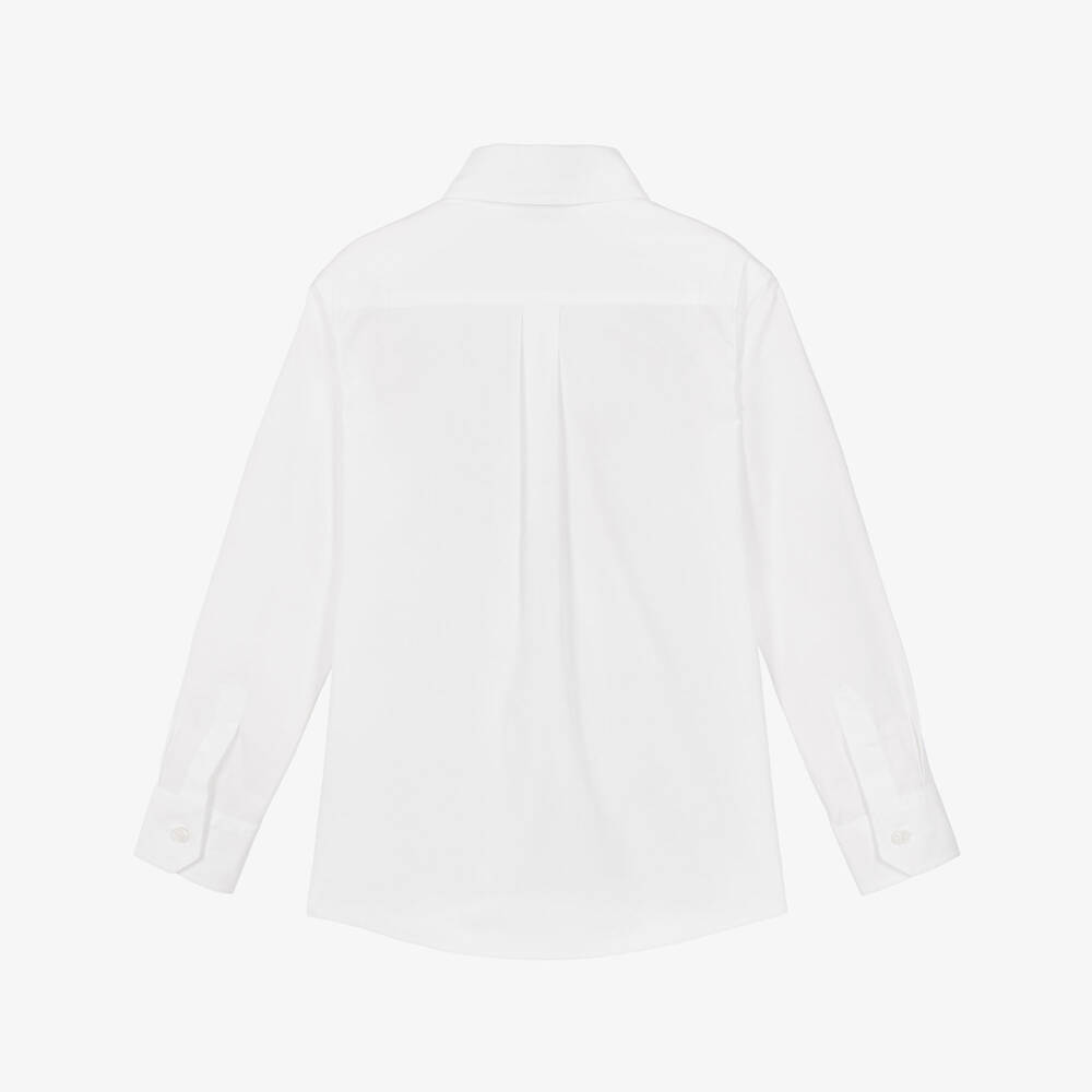 Dolce & Gabbana-Boys White Cotton Poplin Shirt with Embroidered Crest Logo | Childrensalon