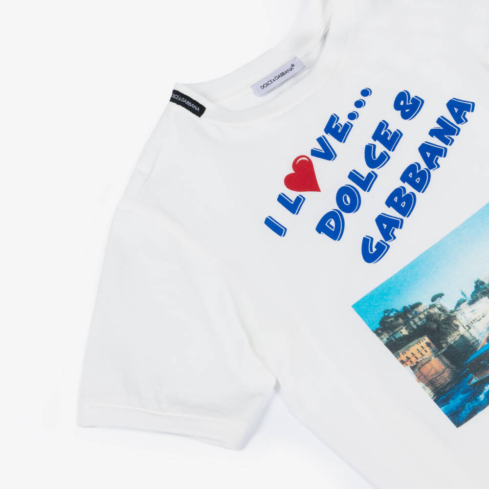 Dolce & Gabbana-تيشيرت بطبعة بحرية قطن لون أبيض للأولاد | Childrensalon