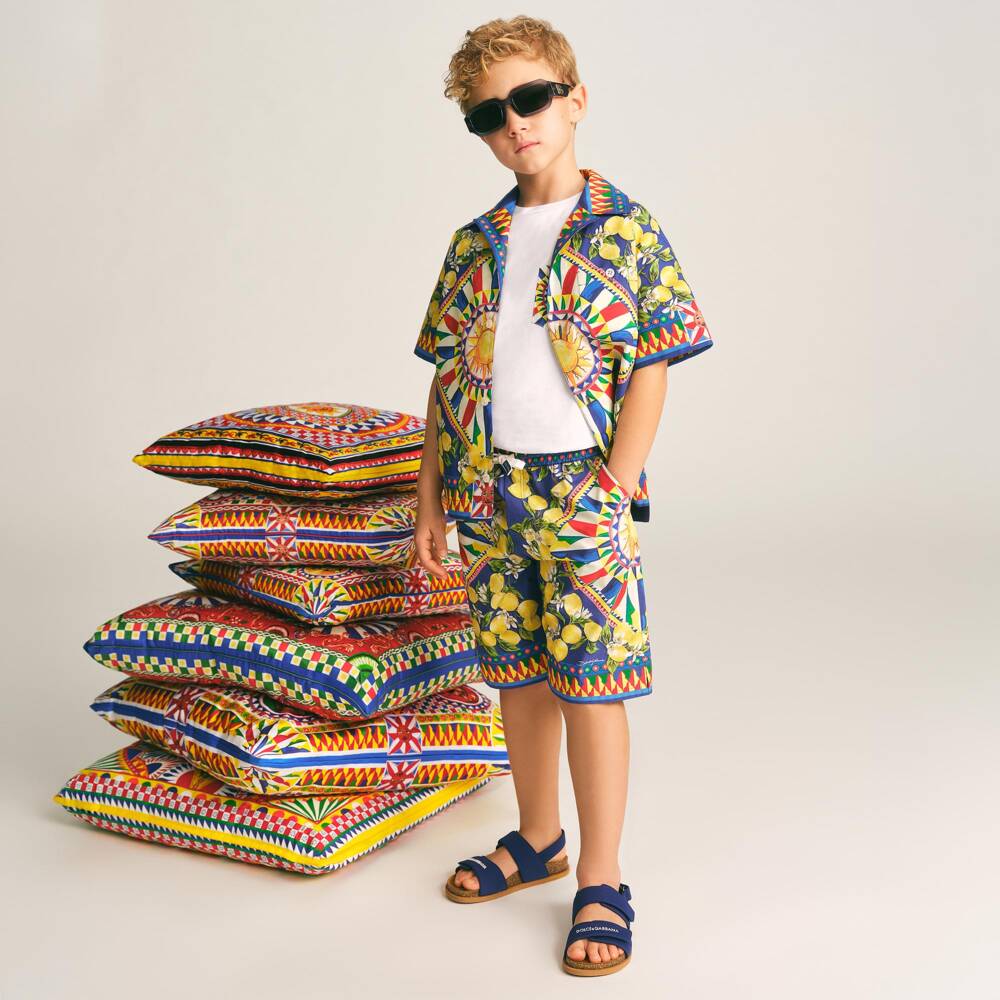 Dolce & Gabbana-Boys White Cotton T-Shirt with Carretto Print | Childrensalon