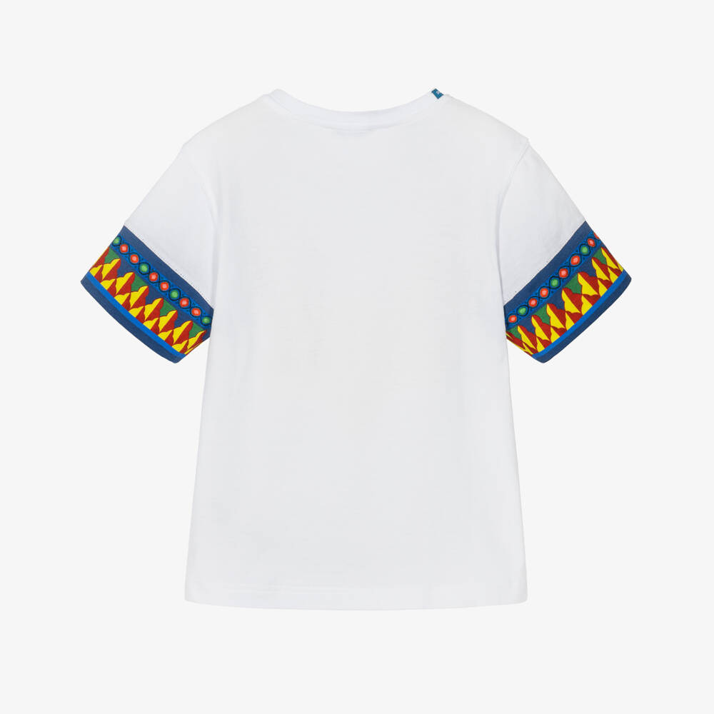 Dolce & Gabbana-Boys White Cotton T-Shirt with Carretto Print | Childrensalon