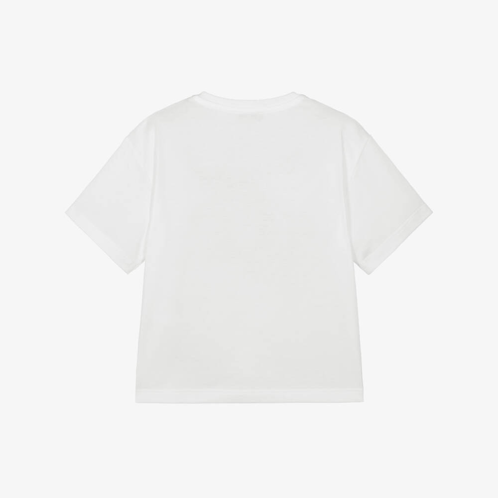 Dolce & Gabbana-Boys White Cotton T-Shirt with Embroidered DG Crest | Childrensalon