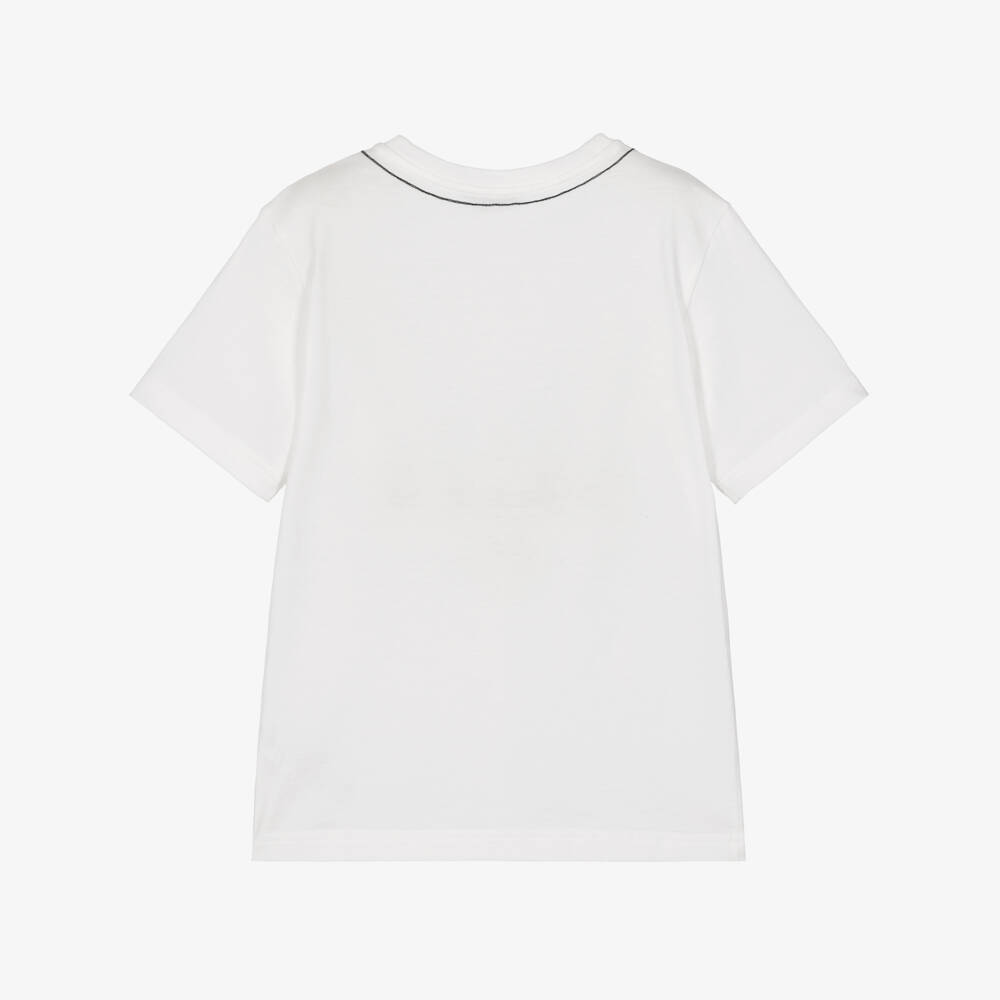 Dolce & Gabbana-Boys White Cotton T-Shirt with Embroidered Logo | Childrensalon