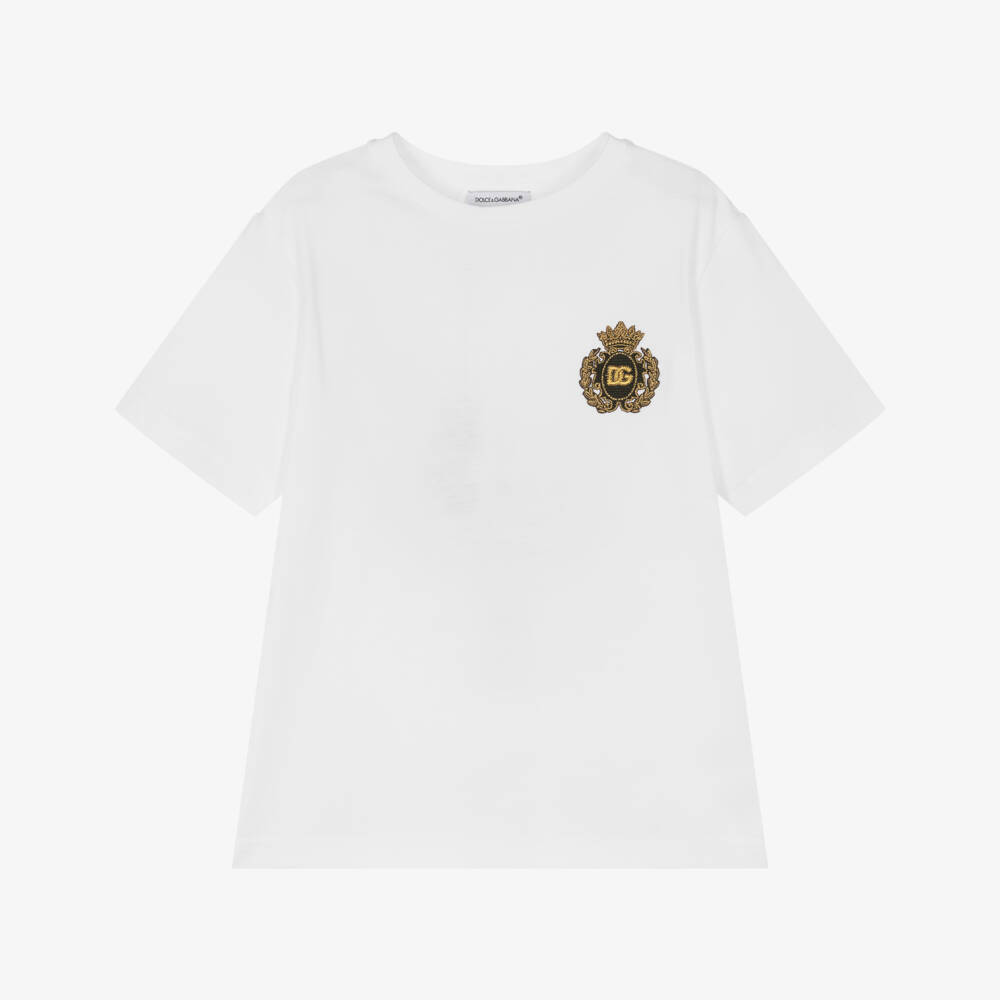 T-shirt Enfant Dolce & Gabbana Blanc, Col Rond, Taille 10 Ans - Neuf Avec étiquettes, 100% Coton, Fait En Italie