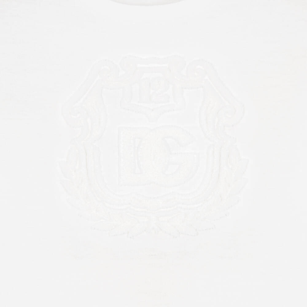 Dolce & Gabbana-Boys White Flocked Monogram T-Shirt | Childrensalon